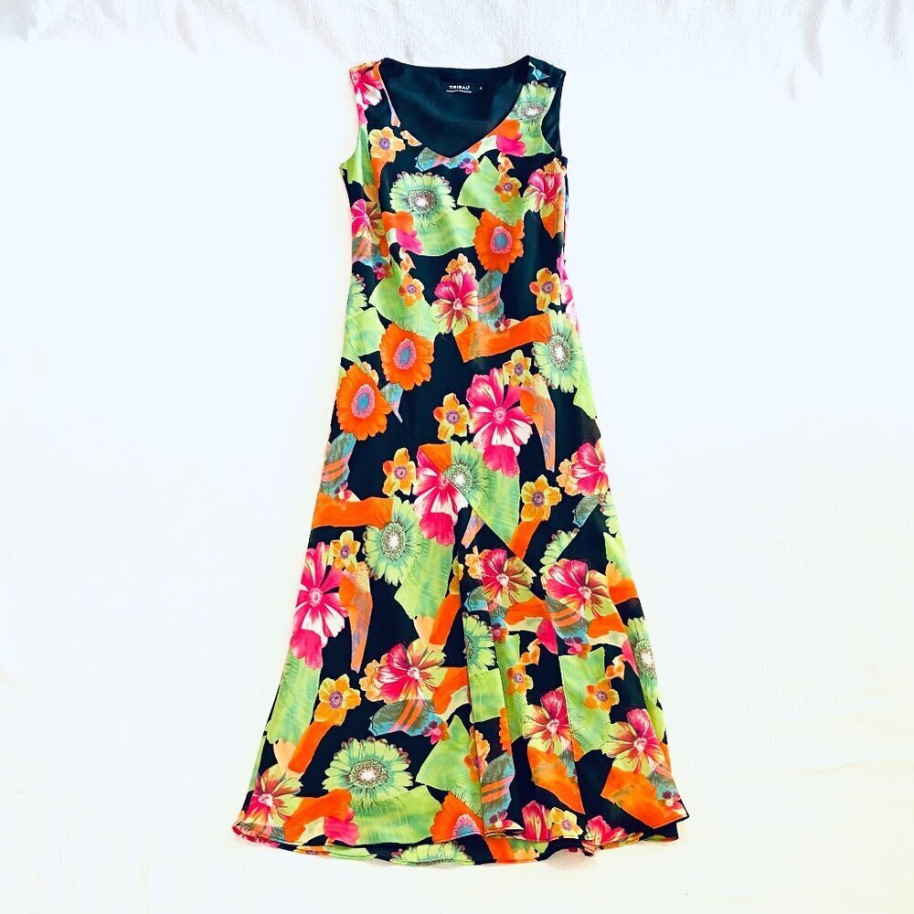 Tribal floral maxi dress Women's 8 colorful tropical party vacation